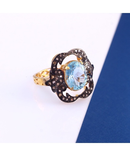 Topaz Victorian Ring, Diamond Victorian Ring, Vintage Ring, Victorian Jewelry, 925 Sterling Silver Ring, Topaz & Diamond Ring, Luxury Ring | Save 33% - Rajasthan Living