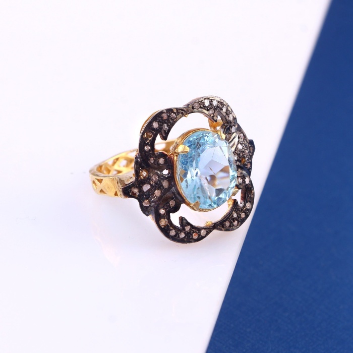Topaz Victorian Ring, Diamond Victorian Ring, Vintage Ring, Victorian Jewelry, 925 Sterling Silver Ring, Topaz & Diamond Ring, Luxury Ring | Save 33% - Rajasthan Living 5
