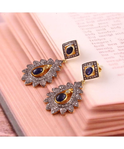 Natural Sapphire Victorian Earrings, Diamond Earrings, Drop Earrings, Vintage Earrings, Victorian Jewelry,Opal&Diamond Earrings,Gift For Her | Save 33% - Rajasthan Living 3