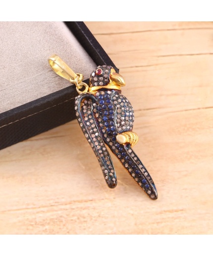 Sapphire Victorian Pendant, Diamond Pendant, Parrot Pendant, Vintage Pendant, Victorian Jewelry, Ruby & Diamond Pendant, Gift For Her | Save 33% - Rajasthan Living