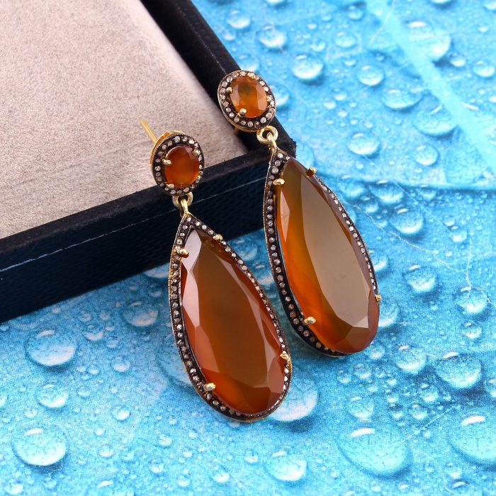 Hessonite Garnet Victorian Earrings, Diamond Earrings, Drop Earrings, Vintage Earrings, Victorian Jewelry, Garnet Jewelry, Gift For Her | Save 33% - Rajasthan Living 8