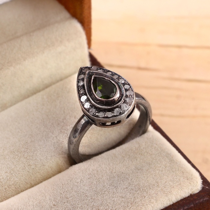 Green Tourmaline Victorian Ring, Diamond Victorian Ring, Vintage Ring, Jewelry, 925 Sterling Silver Ring, Tourmaline Ring, Luxury Ring | Save 33% - Rajasthan Living 6