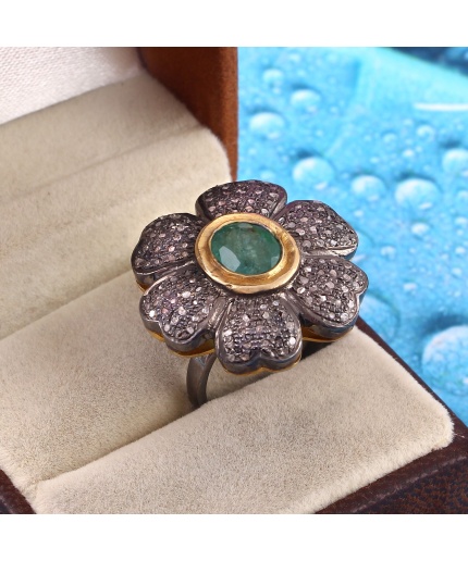 Natural Emerald Victorian Ring, Diamond Victorian Ring, Vintage Ring, 925 Sterling Silver Ring, Emerald & Diamond Ring, Luxury Ring | Save 33% - Rajasthan Living 3