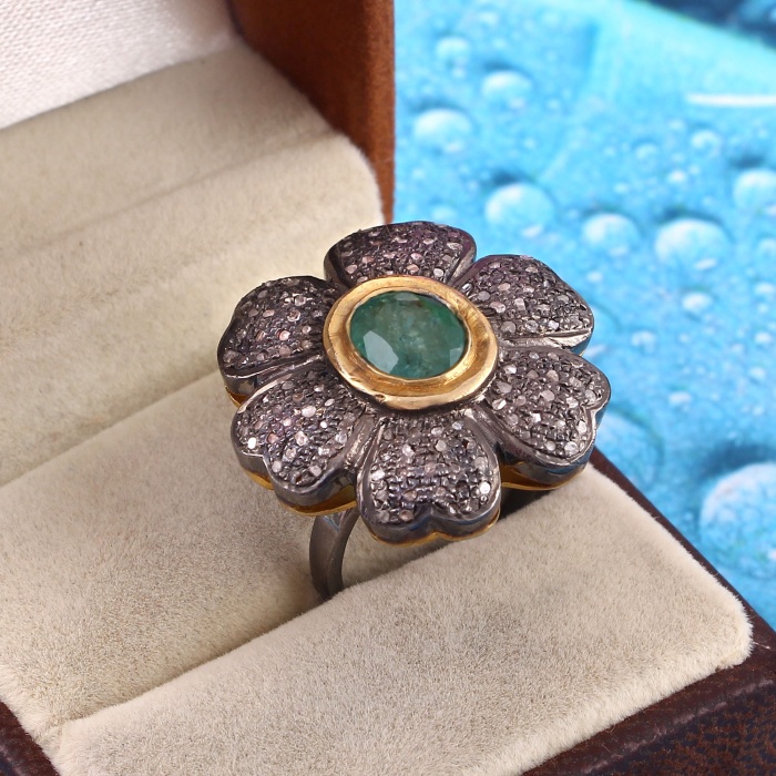 Natural Emerald Victorian Ring, Diamond Victorian Ring, Vintage Ring, 925 Sterling Silver Ring, Emerald & Diamond Ring, Luxury Ring | Save 33% - Rajasthan Living 6