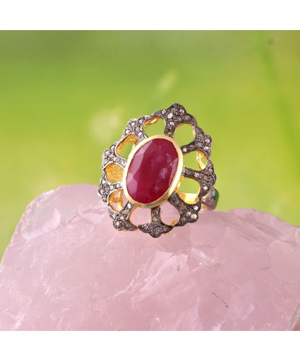 Ruby Victorian Ring, Diamond Victorian Ring, Vintage Ring, Victorian Jewelry, 925 Sterling Silver Ring, Ruby and Diamond Ring, Luxury Ring | Save 33% - Rajasthan Living
