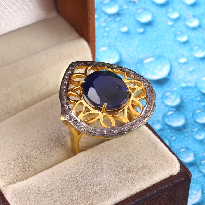 Sapphire Victorian Ring, Diamond Victorian Ring, Victorian Jewelry, 925 Sterling Silver Ring, Blue Sapphire  and Diamond Ring, Luxury Ring | Save 33% - Rajasthan Living 6