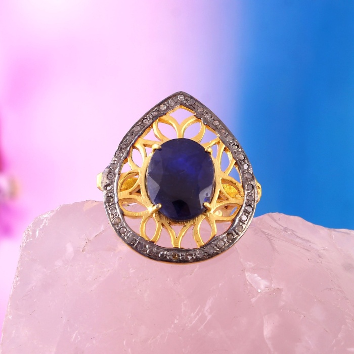 Sapphire Victorian Ring, Diamond Victorian Ring, Victorian Jewelry, 925 Sterling Silver Ring, Blue Sapphire  and Diamond Ring, Luxury Ring | Save 33% - Rajasthan Living 5