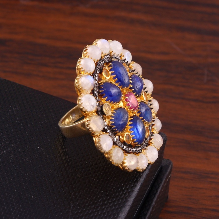 Sapphire, Ruby, Moonstone, Diamond Victorian Ring, Vintage Ring, Victorian Jewelry, 925 Sterling Silver Ring,  Luxury Ring, Gift for Her | Save 33% - Rajasthan Living 6