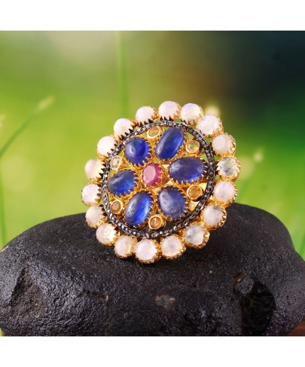 Sapphire, Ruby, Moonstone, Diamond Victorian Ring, Vintage Ring, Victorian Jewelry, 925 Sterling Silver Ring,  Luxury Ring, Gift for Her | Save 33% - Rajasthan Living