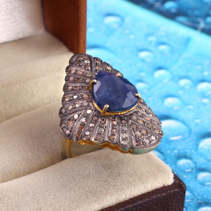 Sapphire Victorian Ring, Diamond Victorian Ring, Victorian Jewelry, 925 Sterling Silver Ring, Blue Sapphire  and Diamond Ring, Luxury Ring | Save 33% - Rajasthan Living 7