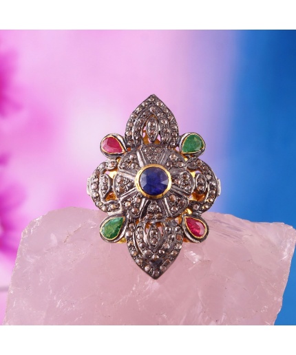 Sapphire, Ruby, Emerald Ring, Diamond Victorian Ring, Vintage Ring, Victorian Jewelry, 925 Sterling Silver Ring,  Luxury Ring, Gift for Her | Save 33% - Rajasthan Living
