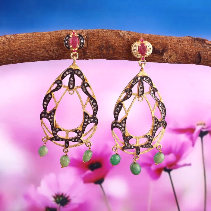 Natural Ruby Victorian Earrings, Diamond Earrings, Drop Earrings, Vintage Earrings, Victorian Jewelry, Ruby & Diamond Earrings, Gift For Her | Save 33% - Rajasthan Living 7