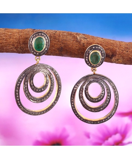 Emerald Victorian Earrings, Diamond Earrings, Drop Earrings, Vintage Earrings, Victorian Jewelry, Emerald & Diamond Earrings, Gift For Her | Save 33% - Rajasthan Living