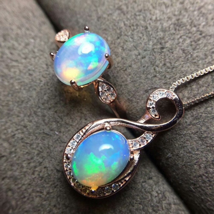 Natural Fire Opal Jewelry Set, Engagement Ring, Opal Jewellery Set,Woman Pendant, Opal Necklace, Luxury Pendant, Oval Cut Stone Pendent | Save 33% - Rajasthan Living 8