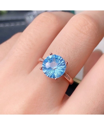 Natural Blue Topaz Ring, 925 Sterling Sliver, Topaz Engagement Ring, Topaz Ring, Wedding Ring, luxury Ring, solitaire Ring, Round cut Ring | Save 33% - Rajasthan Living 3