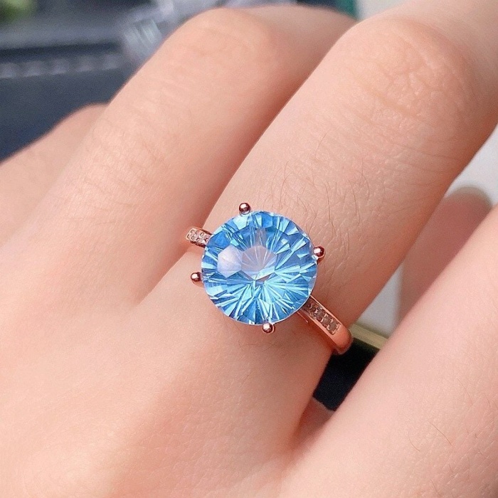 Natural Blue Topaz Ring, 925 Sterling Sliver, Topaz Engagement Ring, Topaz Ring, Wedding Ring, luxury Ring, solitaire Ring, Round cut Ring | Save 33% - Rajasthan Living 6