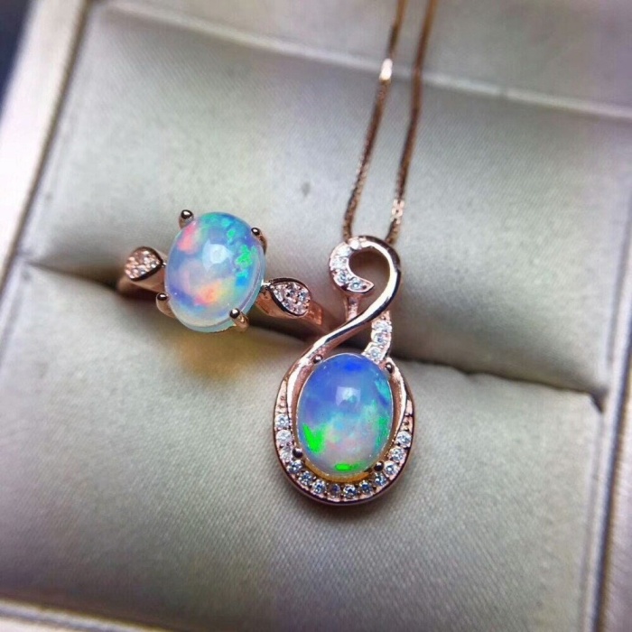 Natural Fire Opal Jewelry Set, Engagement Ring, Opal Jewellery Set,Woman Pendant, Opal Necklace, Luxury Pendant, Oval Cut Stone Pendent | Save 33% - Rajasthan Living 6