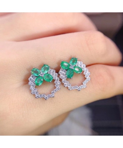 Natural Emerald Stud Earrings, 925 Sterling Silver, Emerald Earrings, Emerald Silver Earrings, Luxury Earrings, Oval Cut Stone Earrings | Save 33% - Rajasthan Living 3