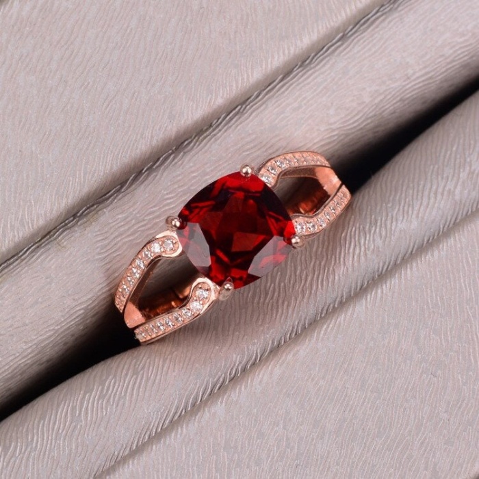 Natural Garnet Ring, 925 Sterling Sliver, Garnet Engagement Ring, Garnet Wedding Ring, Garnet luxury Ring, Ring/Band, Cushion cut Ring | Save 33% - Rajasthan Living 7