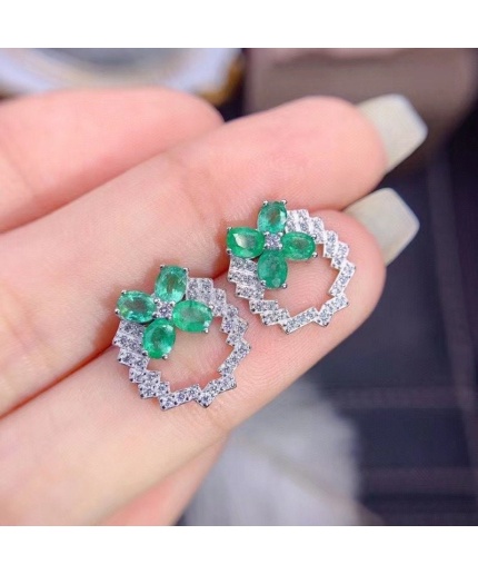 Natural Emerald Stud Earrings, 925 Sterling Silver, Emerald Earrings, Emerald Silver Earrings, Luxury Earrings, Oval Cut Stone Earrings | Save 33% - Rajasthan Living