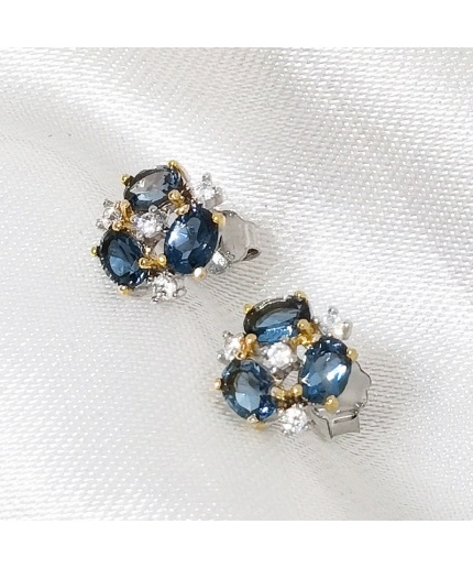 Natural London Blue Topaz Studs Earrings, 925 Sterling Silver, Studs Earrings, Earrings, Luxury Earrings, Oval Cut Stone Earrings | Save 33% - Rajasthan Living 3