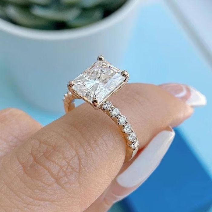 2.50 Ct Radiant Cut Diamond Wedding Ring 14K White Gold Lab Grown Radiant Diamond Engagement Ring, Radiant Cut Diamond, Pave, Prong Ring | Save 33% - Rajasthan Living 6