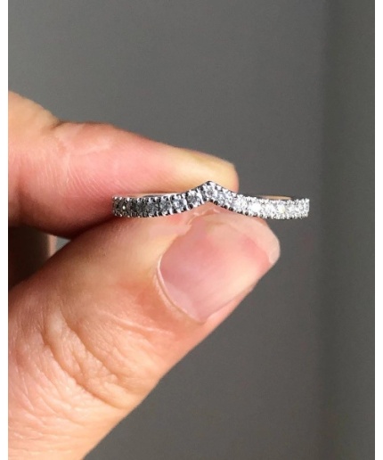 V Shape Ring, 14K White Gold Diamond Chevron Ring, Delicate Ring, Perfect Matching Band, Stackable Ring, Wedding Band, CZ wedding ring | Save 33% - Rajasthan Living