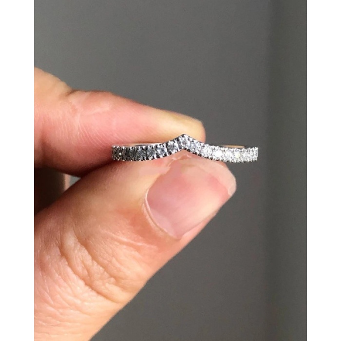 V Shape Ring, 14K White Gold Diamond Chevron Ring, Delicate Ring, Perfect Matching Band, Stackable Ring, Wedding Band, CZ wedding ring | Save 33% - Rajasthan Living 5