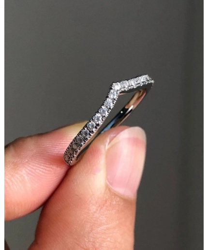 V Shape Ring, 14K White Gold Diamond Chevron Ring, Delicate Ring, Perfect Matching Band, Stackable Ring, Wedding Band, CZ wedding ring | Save 33% - Rajasthan Living 3