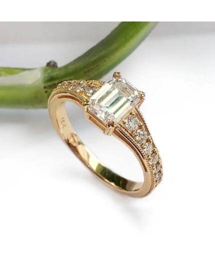 2.50 Ct Emerald Cut Diamond 14K Solid Gold Solitaire Engagement Ring Bride, Emerald Diamond Ring Women, Solitaire Emerald CZ Ring For Her | Save 33% - Rajasthan Living 3