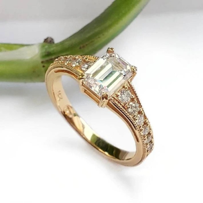 2.50 Ct Emerald Cut Diamond 14K Solid Gold Solitaire Engagement Ring Bride, Emerald Diamond Ring Women, Solitaire Emerald CZ Ring For Her | Save 33% - Rajasthan Living 6