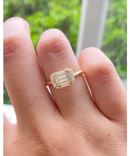 2.50 Ct Emerald Cut Tension Set Ring, East To West Emerald Dainty Engagement, Anniversary, Wedding Ring, 14K Solid Gold Ring, Gift For Her | Save 33% - Rajasthan Living