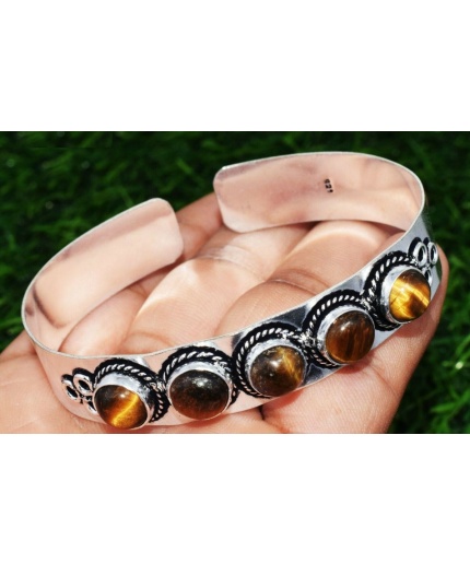 Tiger Eye Bracelet 925 Sterling Silver Plated Cuff Bangle Bracelet Bc-04-045 | Save 33% - Rajasthan Living