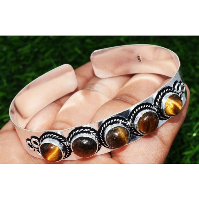 Tiger Eye Bracelet 925 Sterling Silver Plated Cuff Bangle Bracelet Bc-04-045 | Save 33% - Rajasthan Living 5