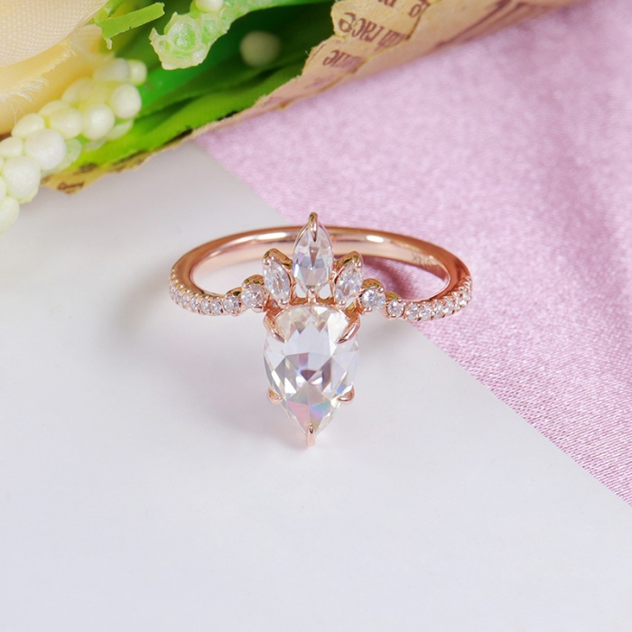 2 Ct Pear Rose Cut Simulated Engagement, Solitaire Wedding Ring,Dainty Unique Diamond Ring, 14k White Solid Gold Anniversary, Valentine Gift | Save 33% - Rajasthan Living 10