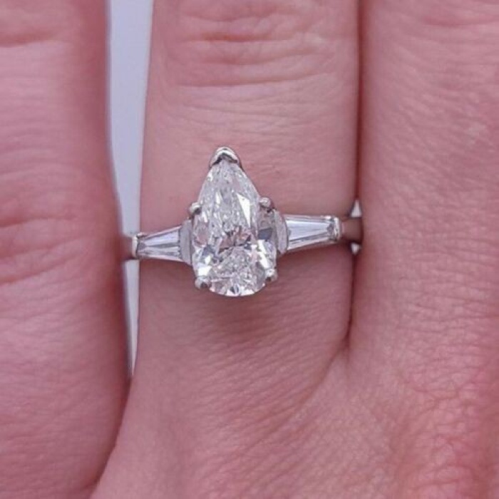 2 Ct Pear Cut CZ Diamond Engagement Ring With Side Tapered Baguette CZ Diamond Three Stone Ring For Her, 3 Stone Diamond Ring Gift for Women | Save 33% - Rajasthan Living 7