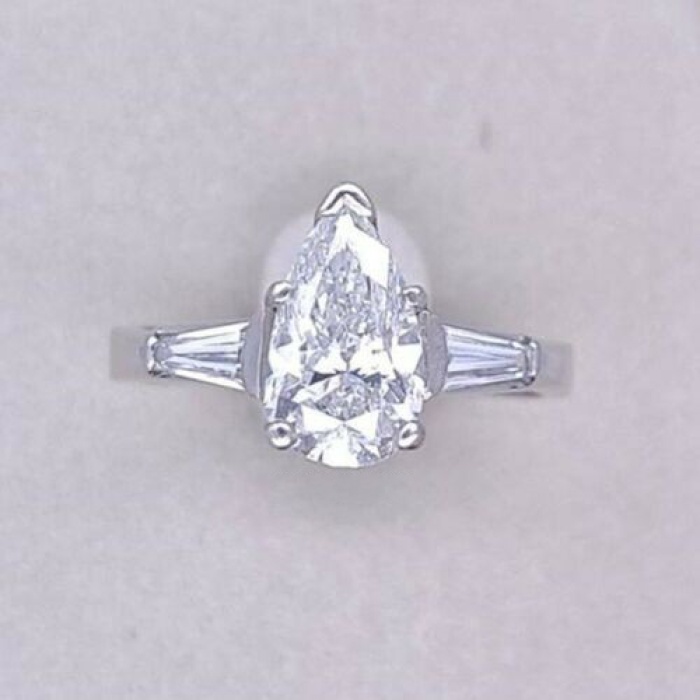 2 Ct Pear Cut CZ Diamond Engagement Ring With Side Tapered Baguette CZ Diamond Three Stone Ring For Her, 3 Stone Diamond Ring Gift for Women | Save 33% - Rajasthan Living 8
