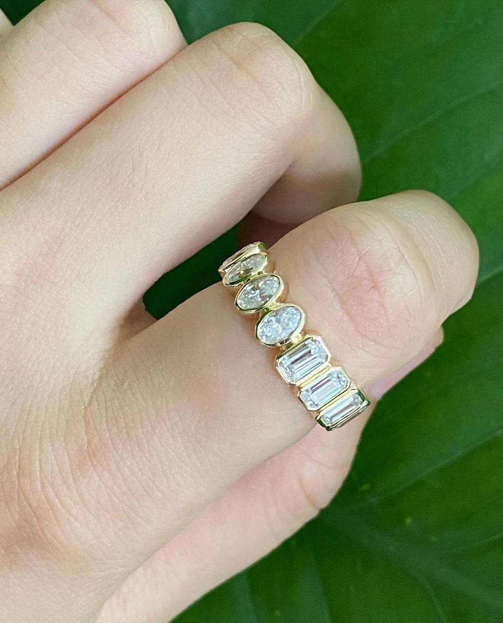 Oval Emerald Bezel Set Full Eternity Stacking Band Diamond White Gold Diamond Anniversary Gift Band Classic Solid Yellow Gold Bridal Band | Save 33% - Rajasthan Living 11
