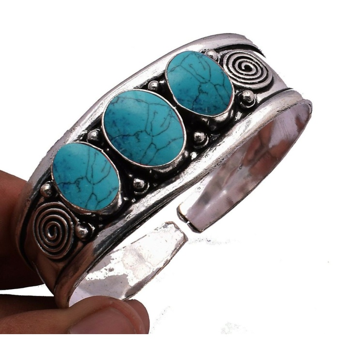 Turquoise Bracelet 925 Sterling Silver Plated Cuff Bangle Bracelet BB-04-045 | Save 33% - Rajasthan Living 5