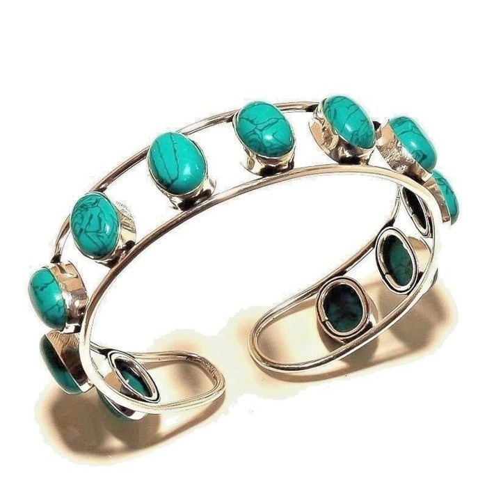 Turquoise Bracelet 925 Sterling Silver Plated Cuff Bangle Bracelet Bc-04-048 | Save 33% - Rajasthan Living 6