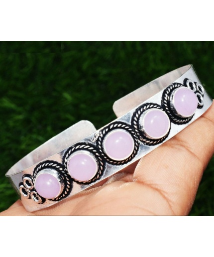 Rose Quartz Bracelet 925 Sterling Silver Plated Cuff Bangle Bracelet Bc-04-043 | Save 33% - Rajasthan Living