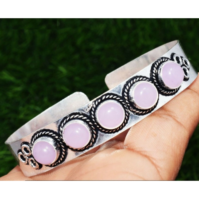Rose Quartz Bracelet 925 Sterling Silver Plated Cuff Bangle Bracelet Bc-04-043 | Save 33% - Rajasthan Living 5