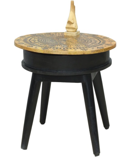 Wooden Black Finish Base and Round Top Side Table | Save 33% - Rajasthan Living