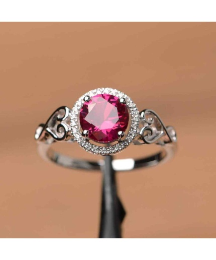 2 Ct Round Cut Red Ruby Diamond Halo Engagement Ring Ruby Gemstone Ring Round Cut Ruby Ring for Girl Promise 925 Silver Ring Christmas Gift | Save 33% - Rajasthan Living
