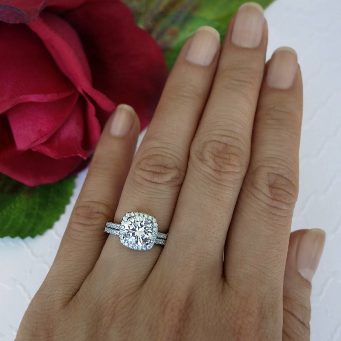 2.5ct White Round Diamond Bridal Set Engagement Ring Solid 925 Sterling Silver Wedding Ring Set With Bands Set Round Cut Cushion Square Halo | Save 33% - Rajasthan Living 6