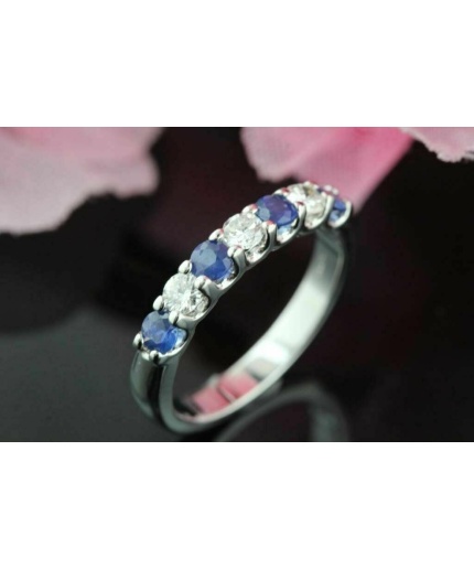 1 Ct Round Cut Blue Sapphire White Alter Half Eternity Wedding Band Stacking Matching Band Anniversary Ring 925 Silver Band Christmas Gift | Save 33% - Rajasthan Living 3