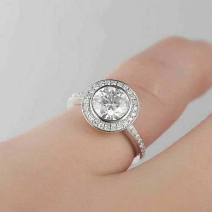 1.5 Ct Bezel Set Wedding Anniversary Gift Ring Round Bezel Halo Engagement Ring 14k Solid Gold CZ Solitaire Promise Bridal Ring Christmas | Save 33% - Rajasthan Living 7