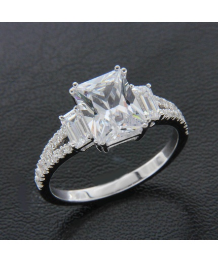2 Ct Emerald Diamond Engagement Wedding Ring Split Shank Ring Three Stone Diamond Ring Simulated Diamond Emerald Cut CZ Ring Christmas Gift | Save 33% - Rajasthan Living 7