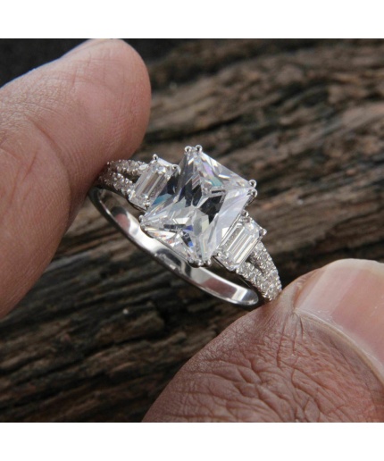 2 Ct Emerald Diamond Engagement Wedding Ring Split Shank Ring Three Stone Diamond Ring Simulated Diamond Emerald Cut CZ Ring Christmas Gift | Save 33% - Rajasthan Living 5