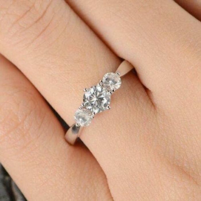 2.80 Ct Round Cut Diamond Trilogy Solitaire Engagement Ring 14k White Gold Finish Bridal Promise Ring Three Stone Handmade CZ Wedding Ring | Save 33% - Rajasthan Living 9